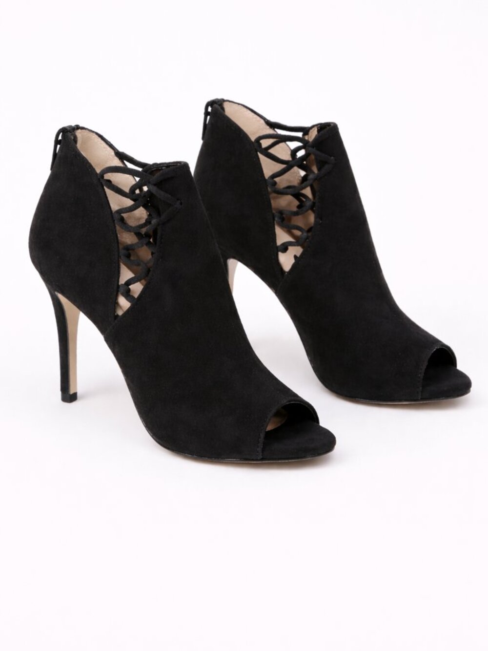 Antonio Melani Black Peep Toe Bootie Heels Stiletto Cutout Ankle Boots Size 7M